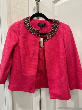 Talbots Hot Pink Beaded-Collar Open Jacket
